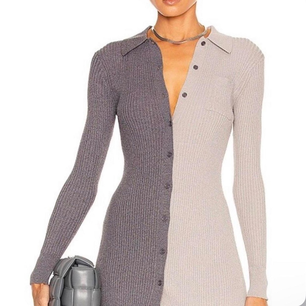 STAUD Milton two tone ribbed knit button down cardigan top